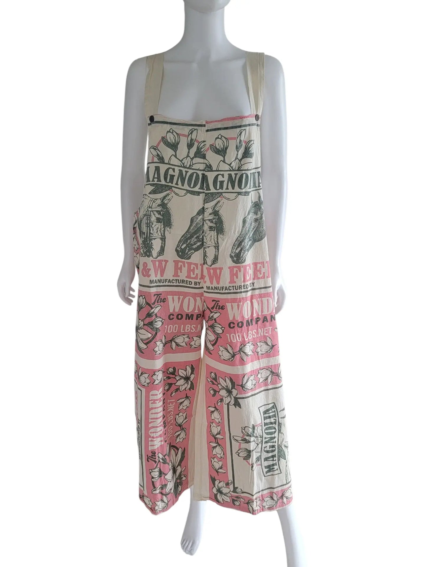 Flour Sack Cotton Jumpsuit with Straps Magnolia Horse