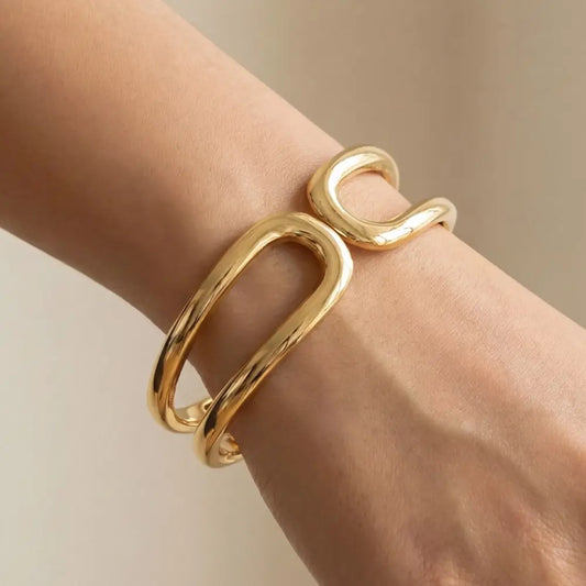 Sculpted Metal Infinity Hinged Bangle Bracelet-Gold
