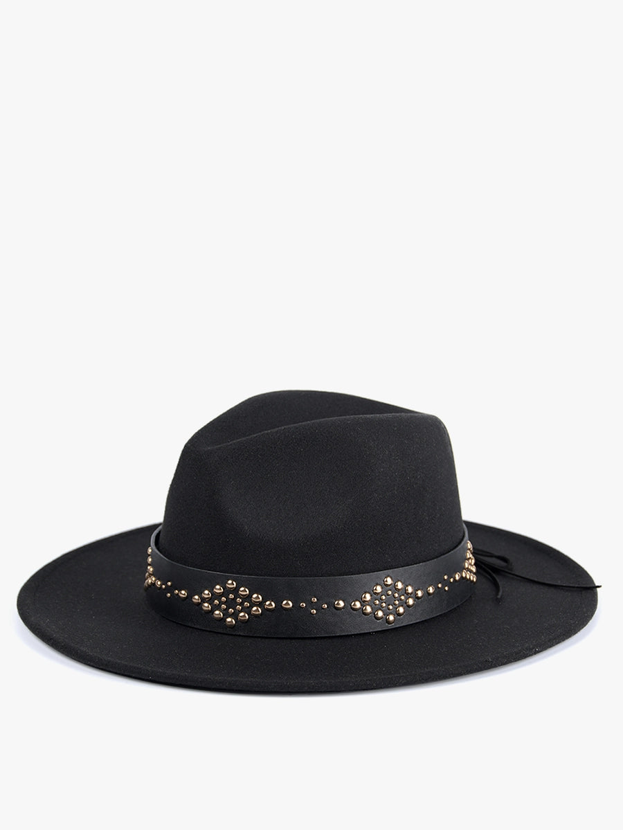 Glinda Grommet Trim Wide Brim Fedora-Black