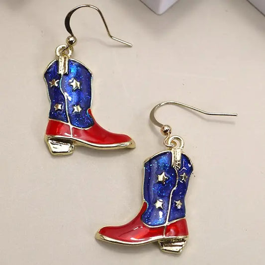 Fourth of July Boot Star Western Earrings