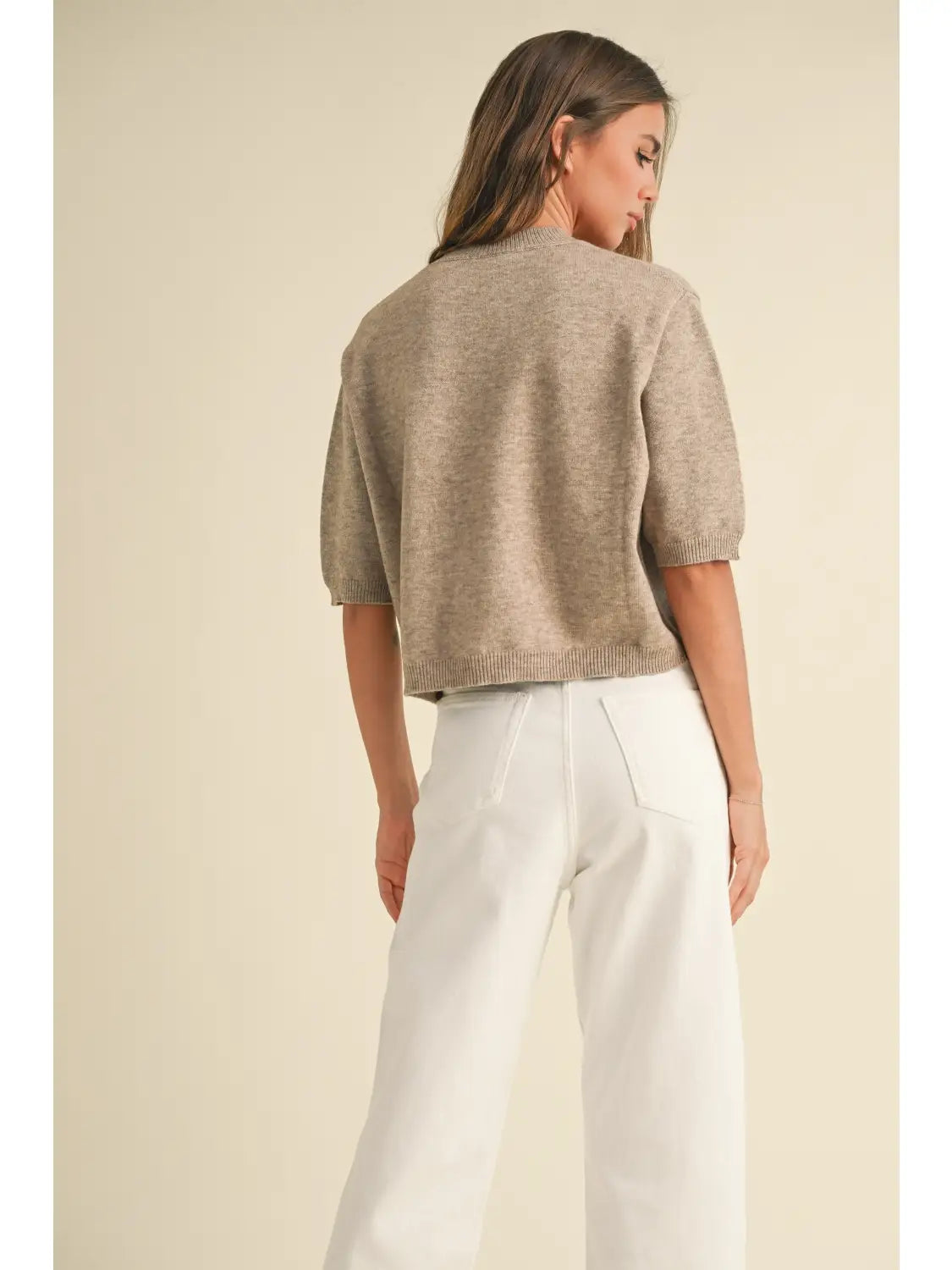 Grace Short Sleeve Sweater Top-Mocha