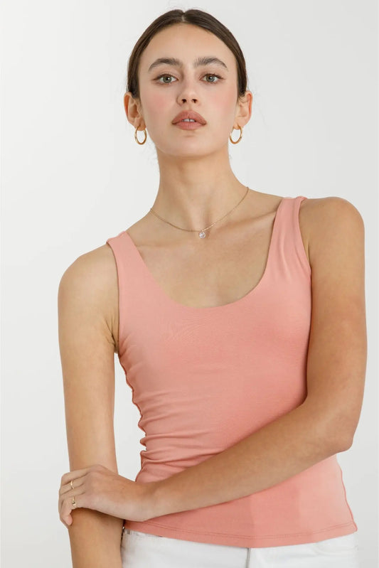 Cara BASIC SCOOP NECK TANK-Dusty Coral