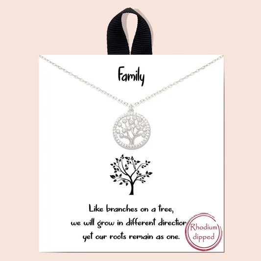 Gold-Dipped Tree of Life Charm Necklace-Rhodium