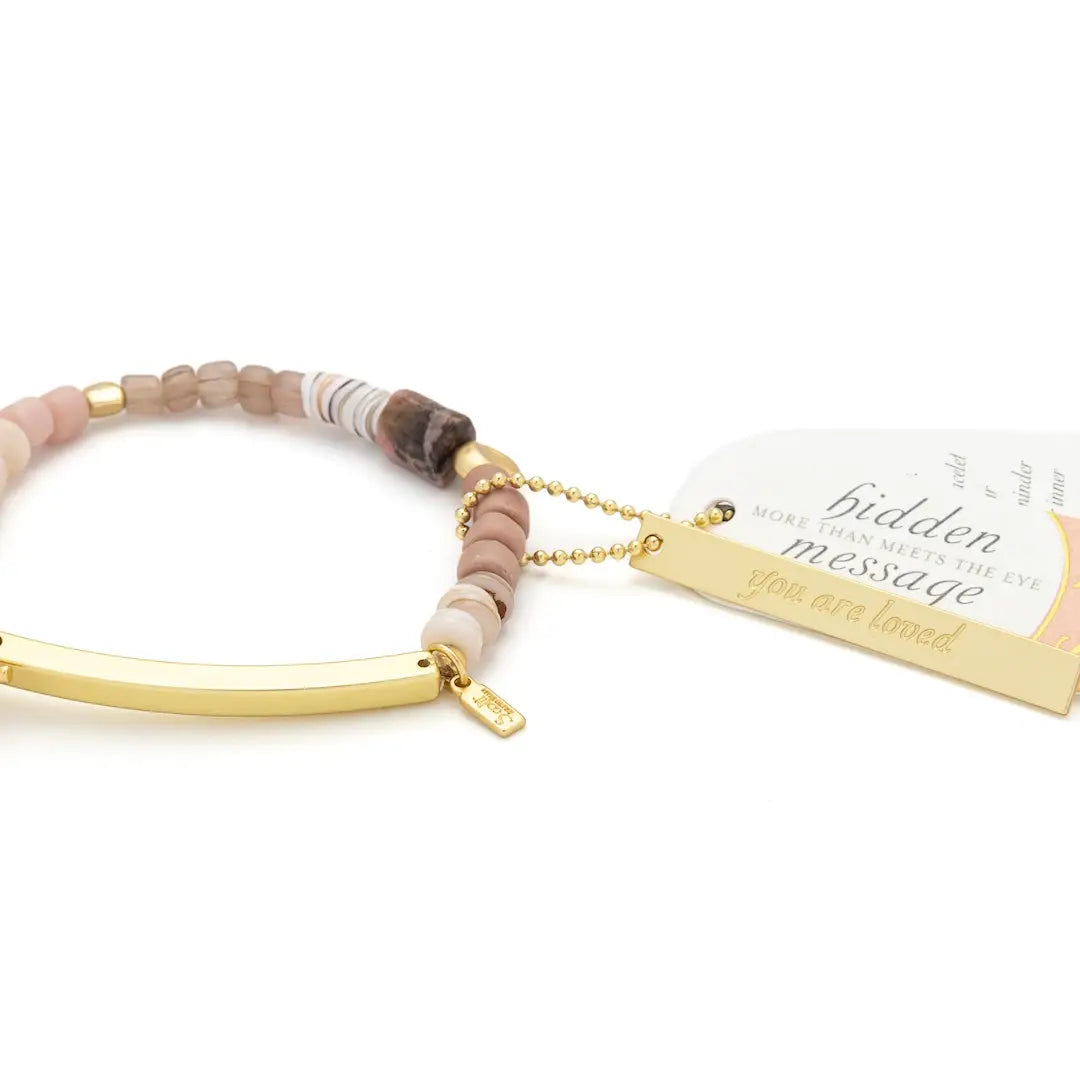 Hidden Message Bracelet - Loved/Rhodochrosite/Gold