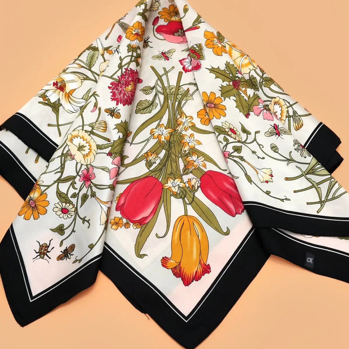 Large Floral Print Bandana Scarf-Off White