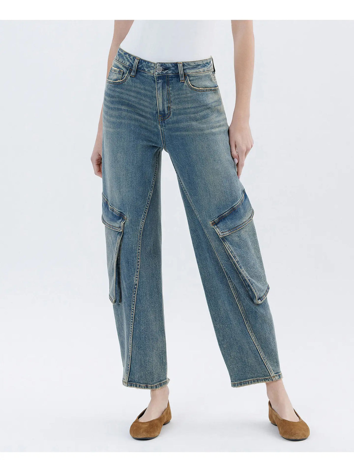 Dreamland Super High Rise Extreme Cargo Pocket Barrel Leg Jeans