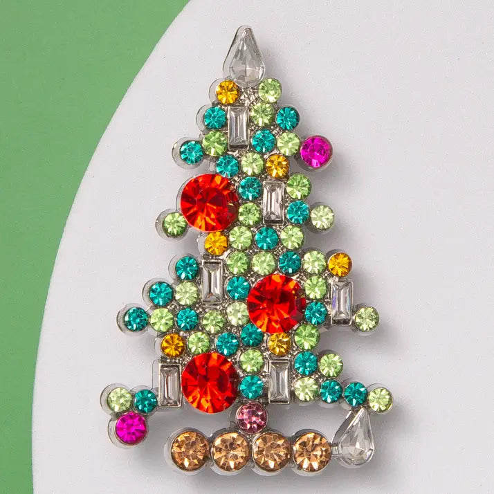 Christmas Tree Six Candle Lit Brooch Pin