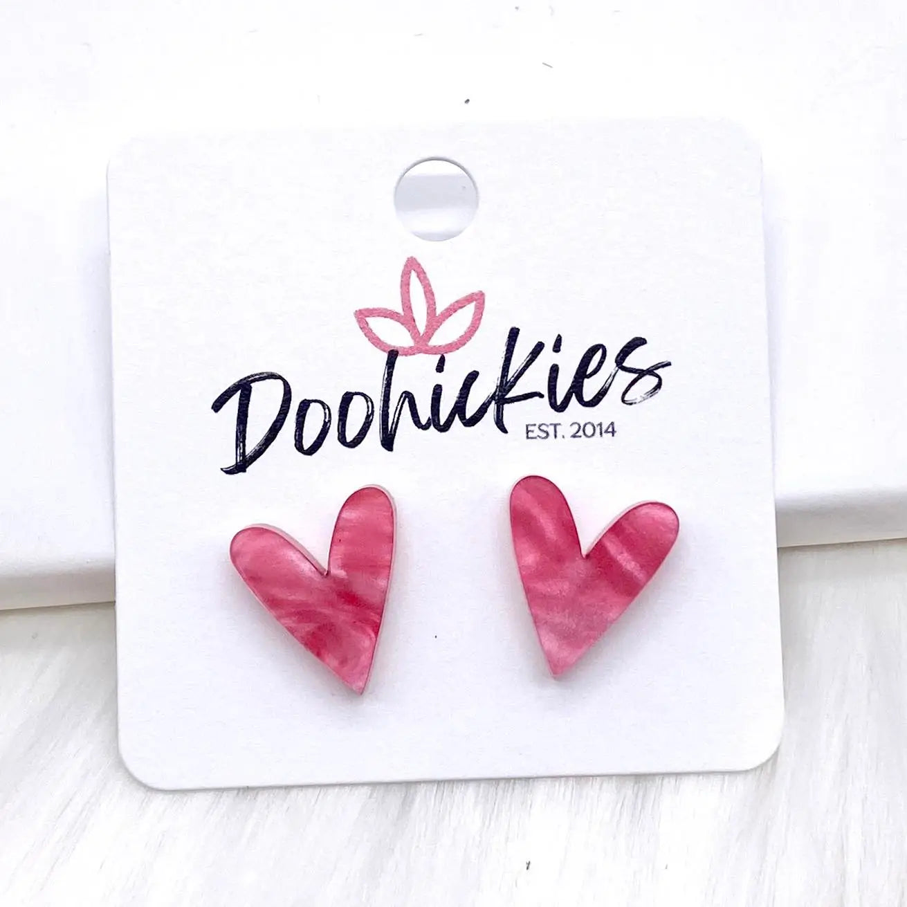 16mm Acrylic Valentine Heart Studs -Earrings-Pink Swirl