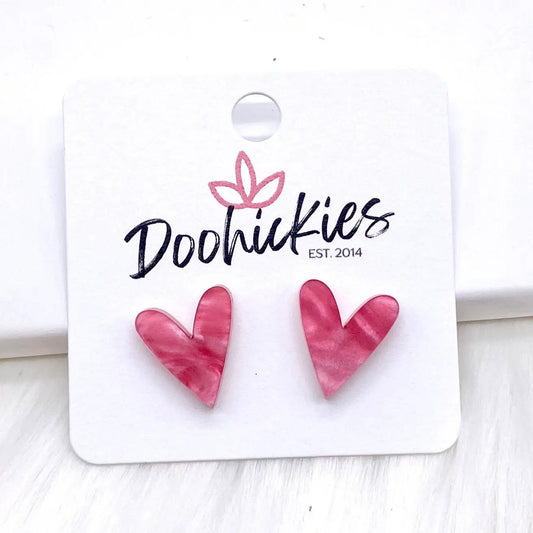 16mm Acrylic Valentine Heart Studs -Earrings-Pink Swirl