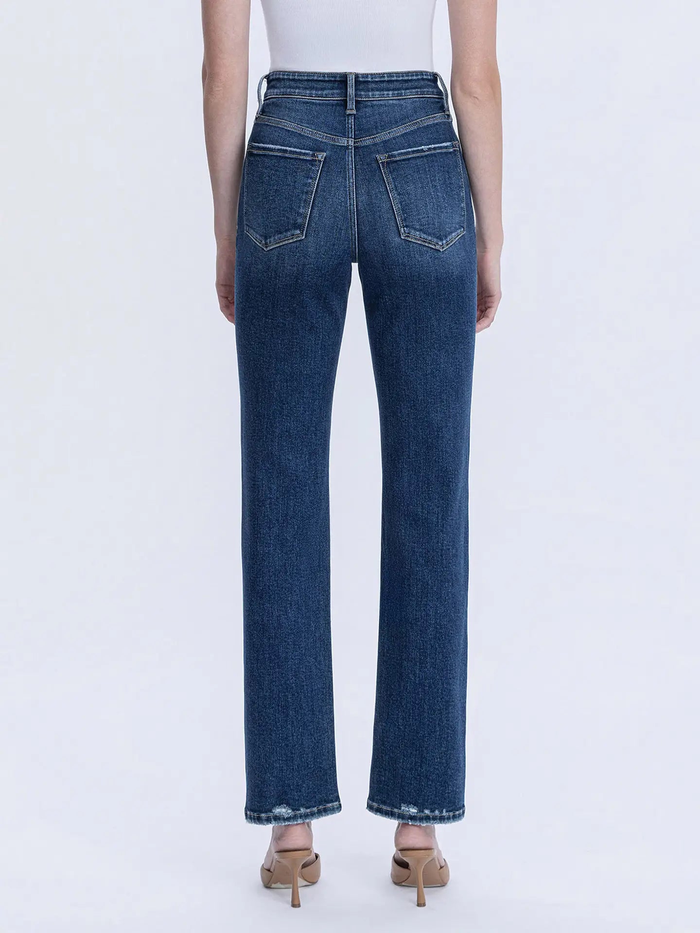 High Rise Full Length Dark Wash Straight Jeans