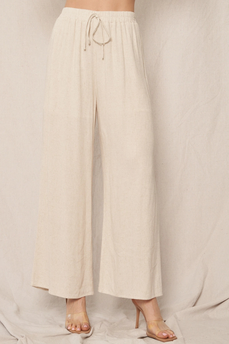 Celia Elastic Waistband Wide Leg Pants-Natural