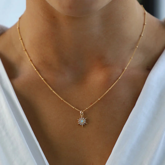 Opal Starburst Necklace-Gold-18"