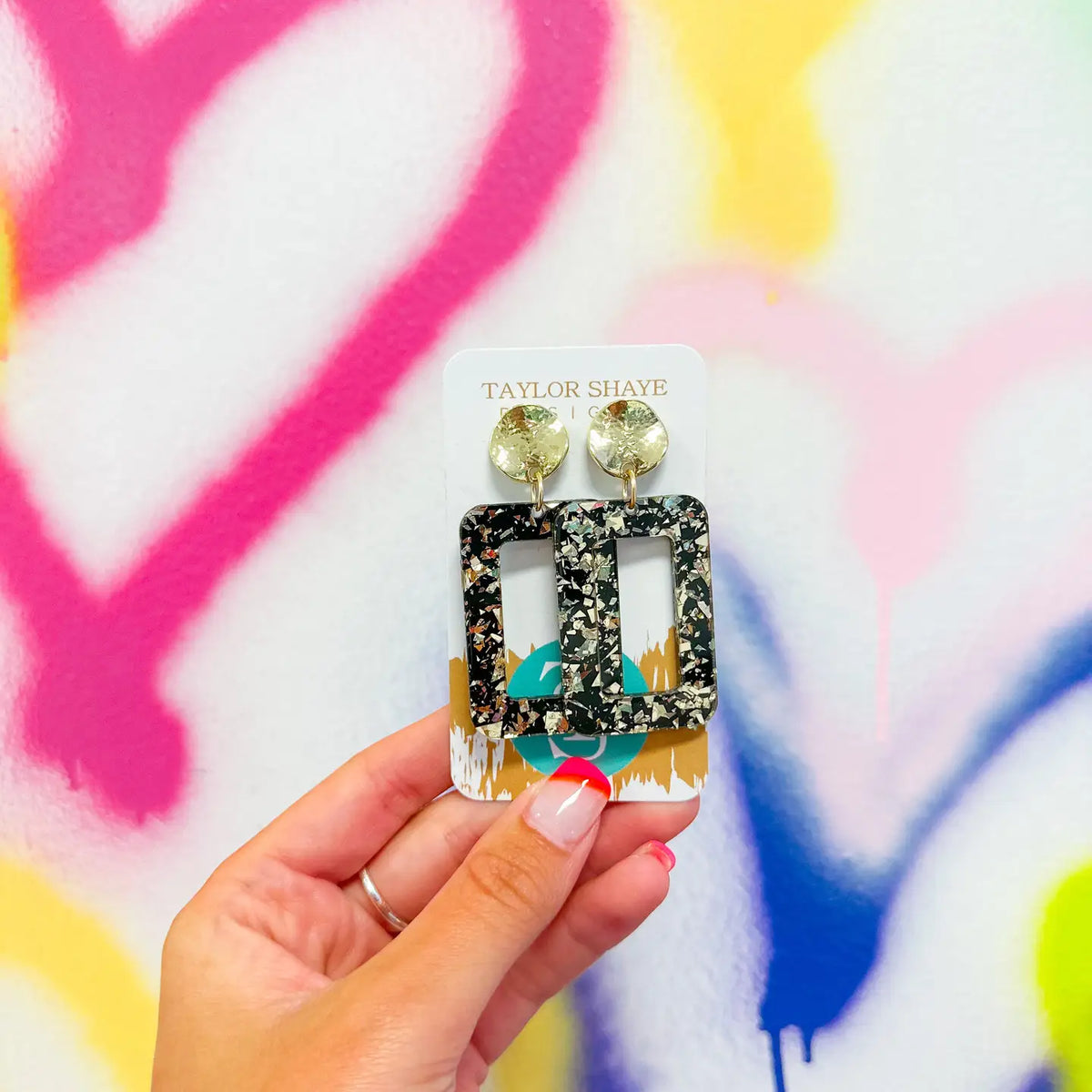 Taylor Shaye Black/Gold Rectangle Drops