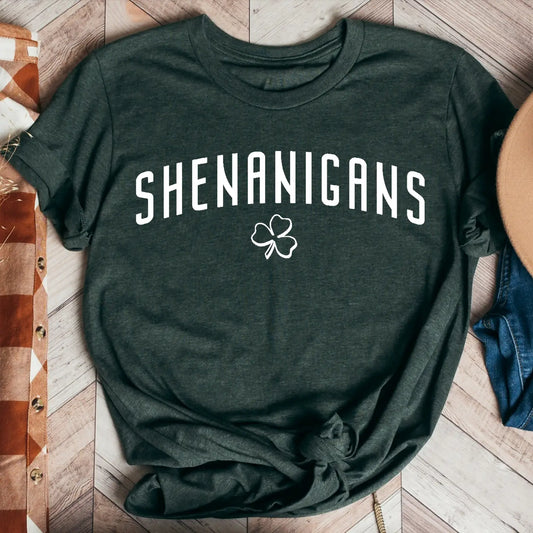 St. Patrick's Shenanigans Screen Clovers Green Graphic TEE