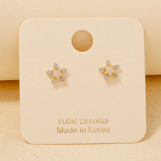 Gold Dipped Cz Cluster Star Stud Earrings