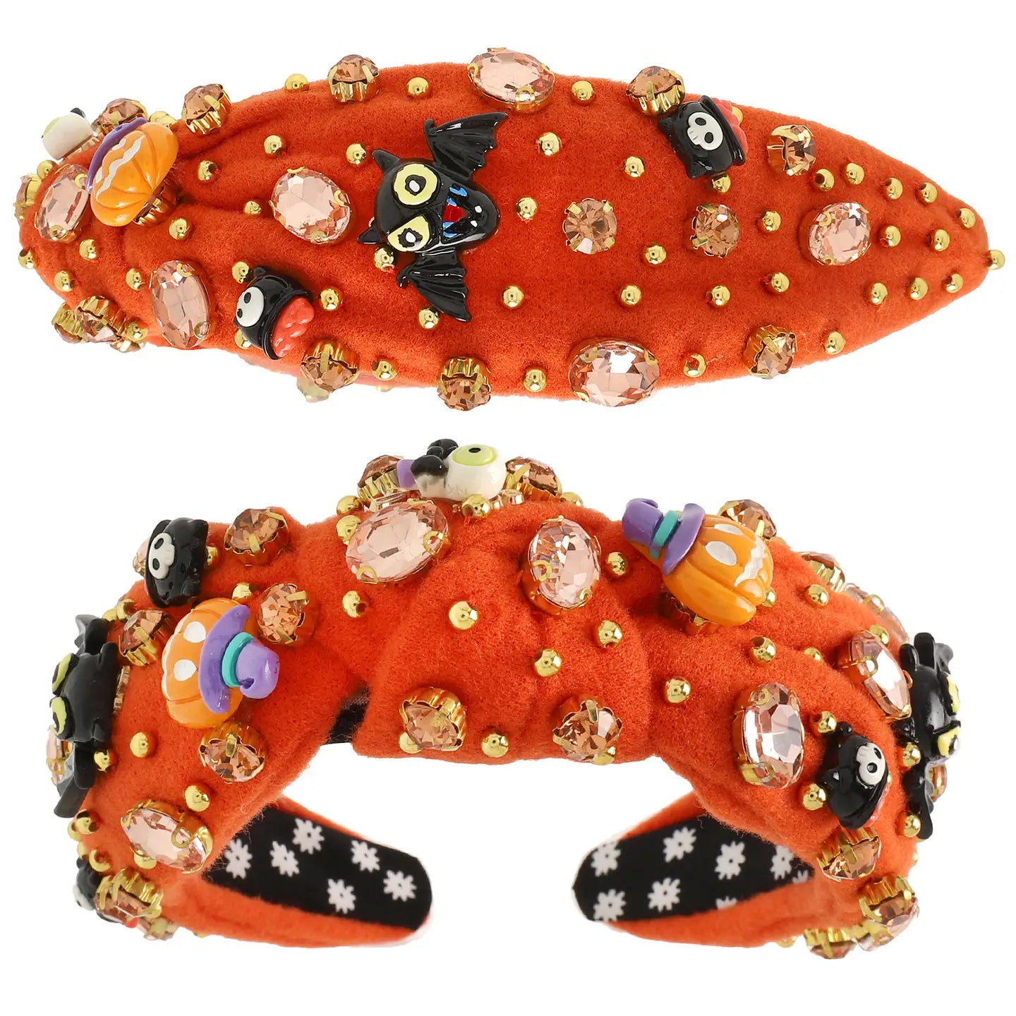 Halloween Themed Jeweled Knotted Headband-Orange