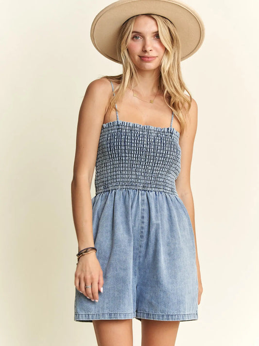 Gilia Smocking Top Denim Romper