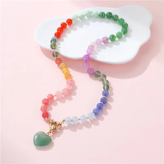 Natural Stone Semi-Precious Glass Mixed Necklace-Jade