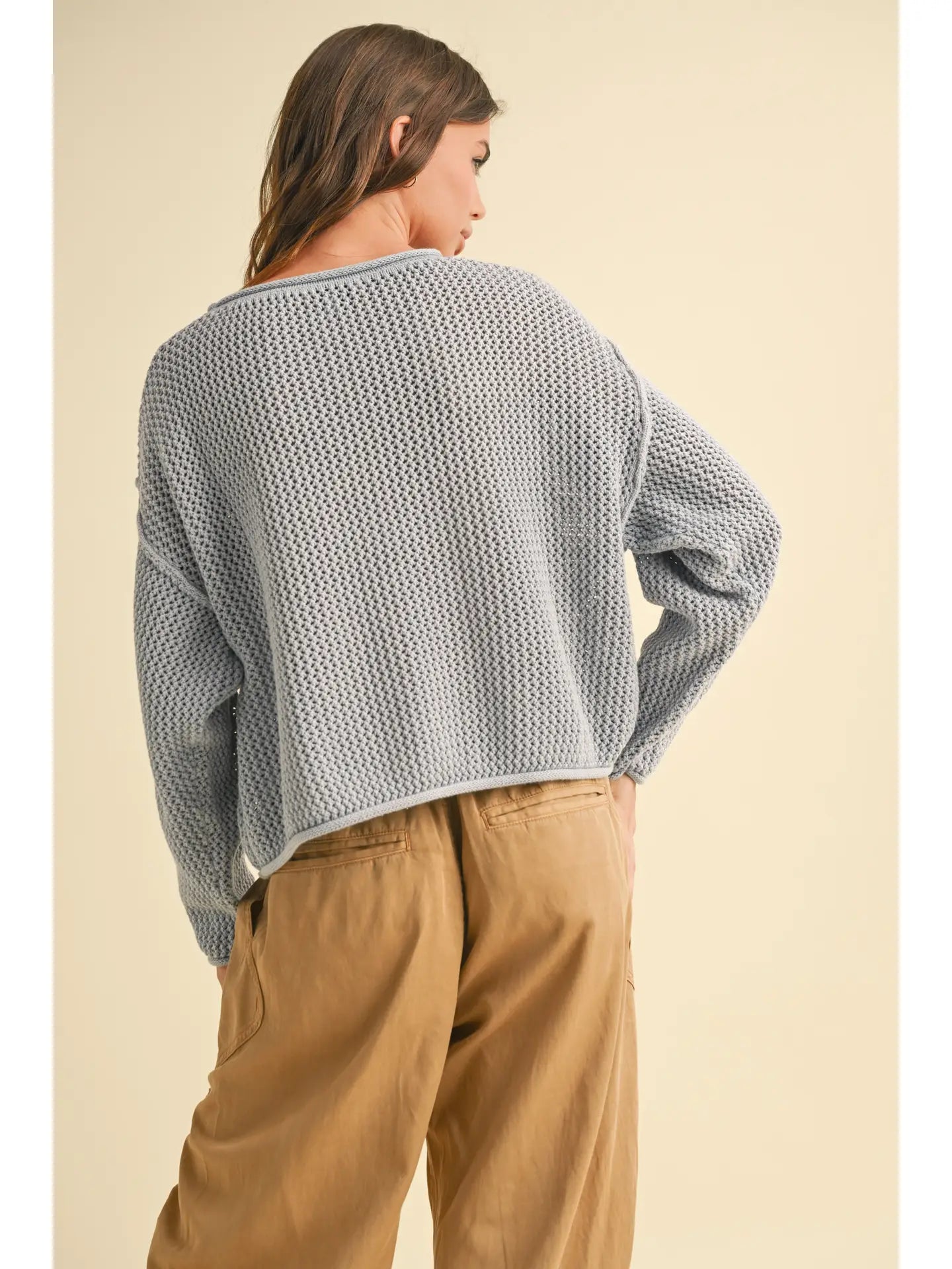 Flag Knitted Sweater Top-Blue Gray