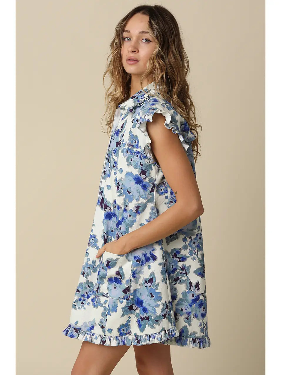 Ryann Floral Ruffle-Sleeve Mini Dress