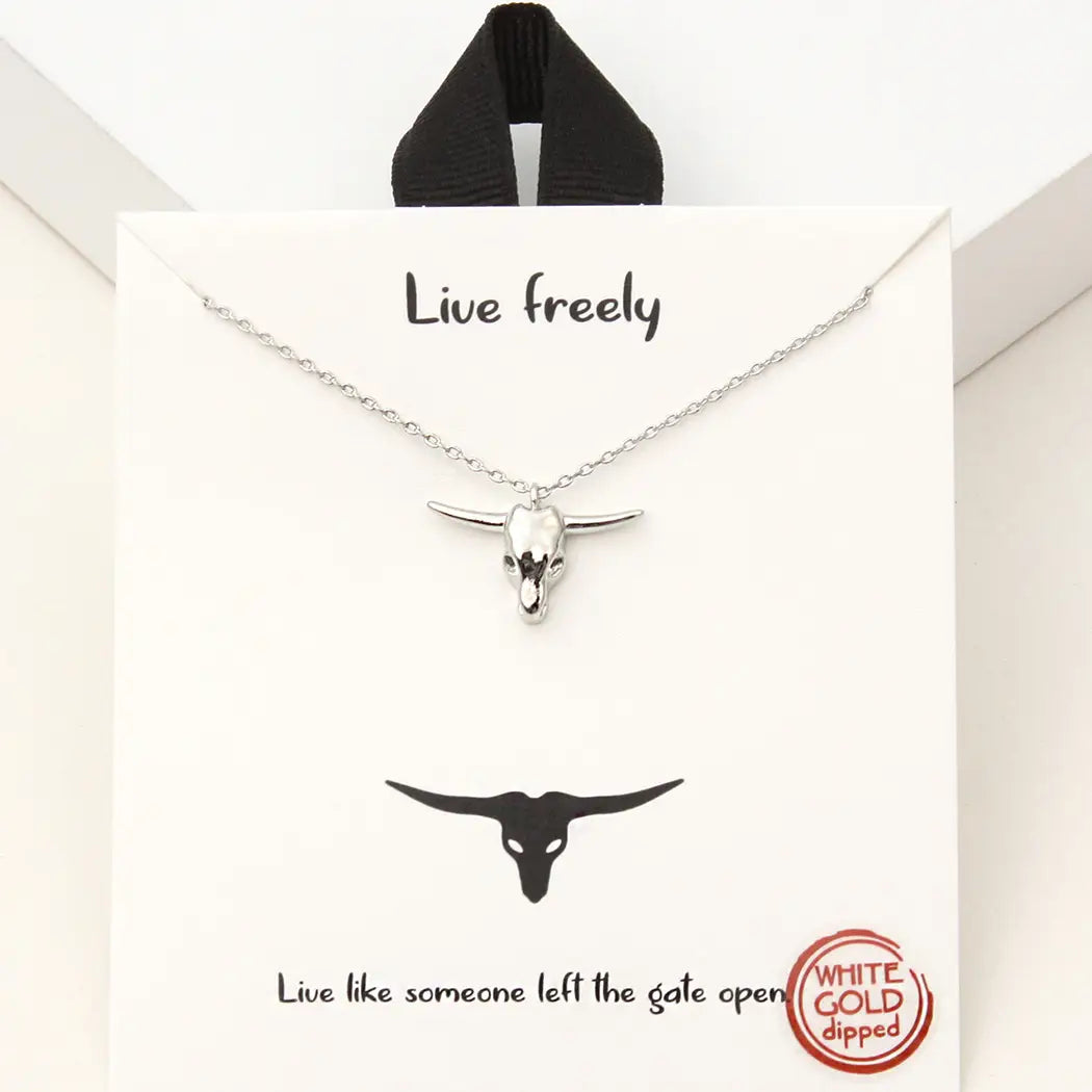 White Gold-Dipped Bull Head Charm Necklace