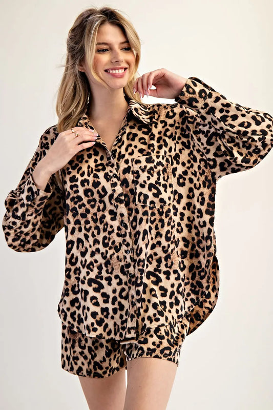Cara Leopard Printed Long Sleeve Blouse
