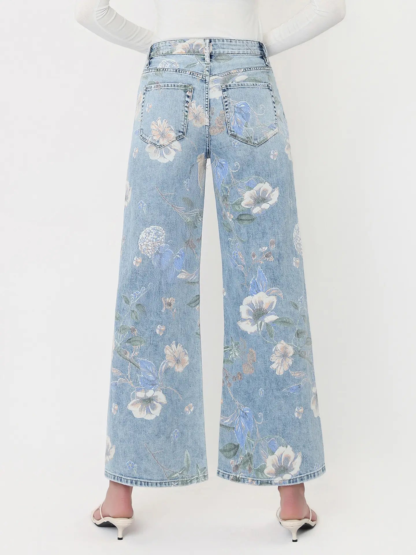 Floral Print Light Wash High Rise Jeans