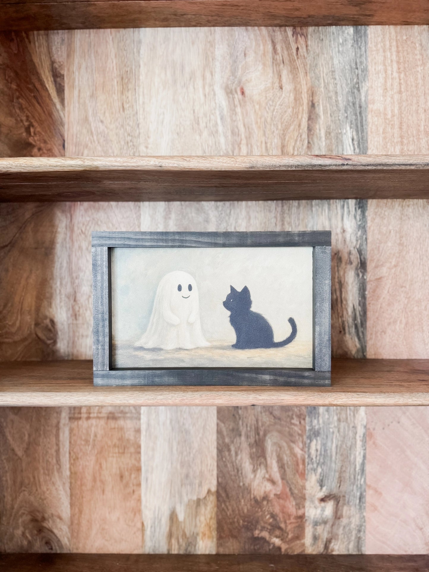 Ghost and Kitten | Halloween Decor Black or Light Oak