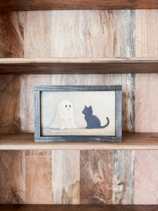 Ghost and Kitten | Halloween Decor Black or Light Oak