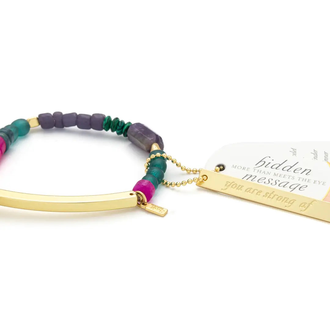 Hidden Message Bracelet - Strong Af/Amethyst/Gold
