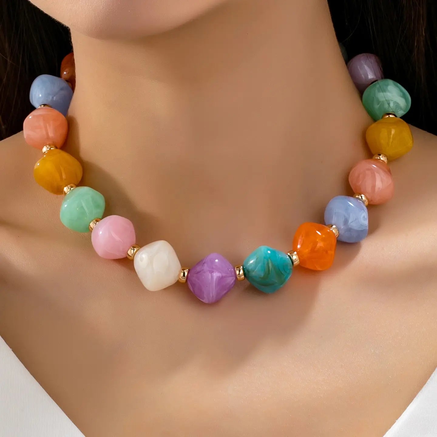 Multicolor Oversized Faceted Pastel Bead Necklace