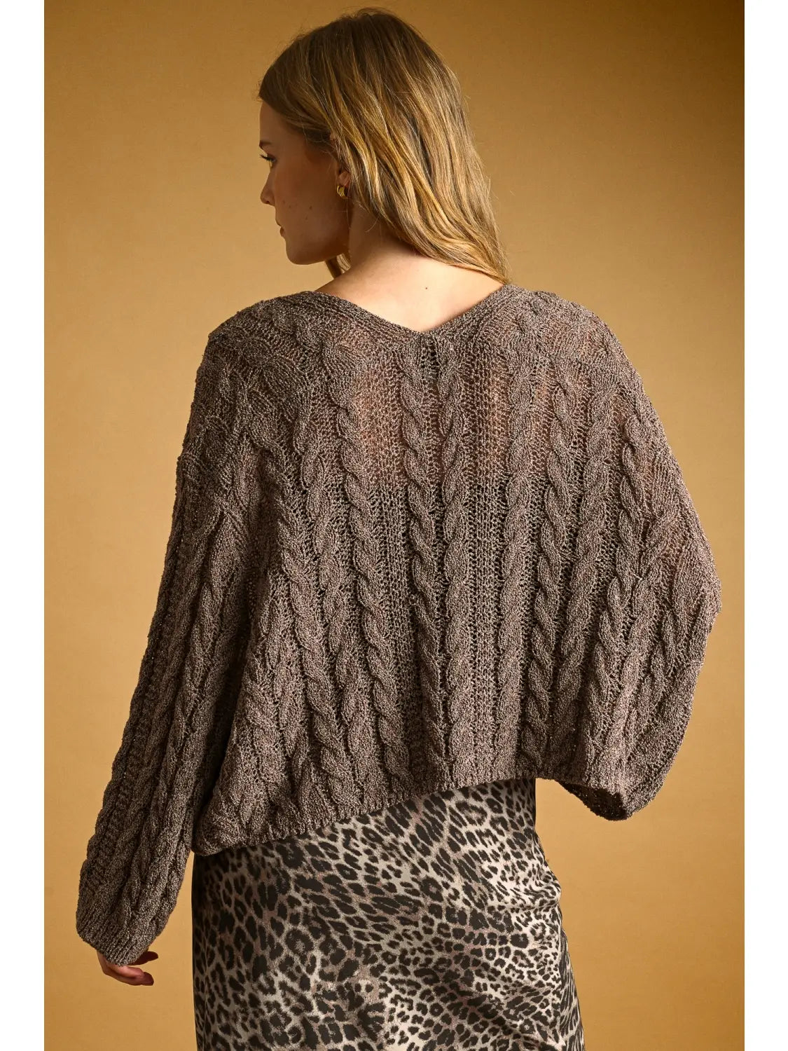 Emberlee Light Weight Cable Knitted Cardigan-Brown