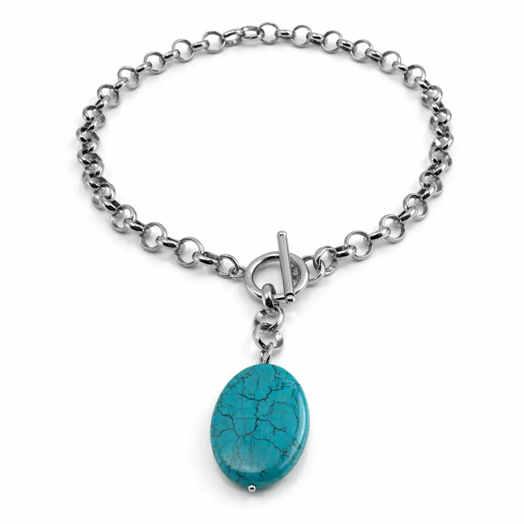 Blue Howlite Chunky Toggle Choker Necklace-Silver