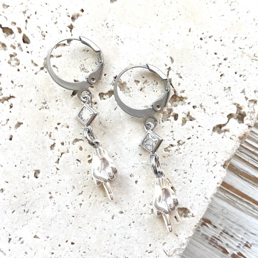 Middle Finger Earring,Boutique-Silver