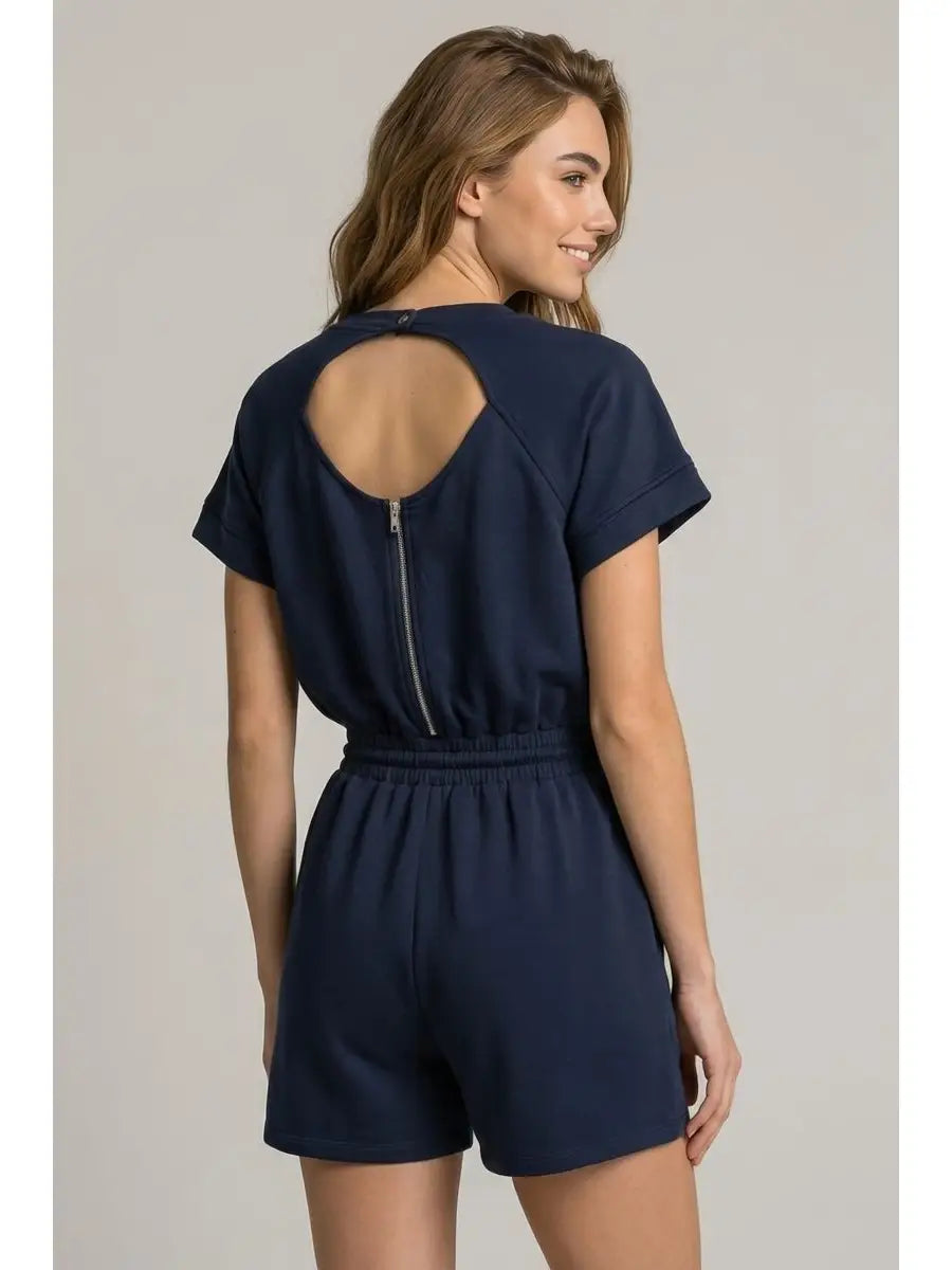 Soft Brushed Modal Sslv Back-Cutout Romper-Midnight