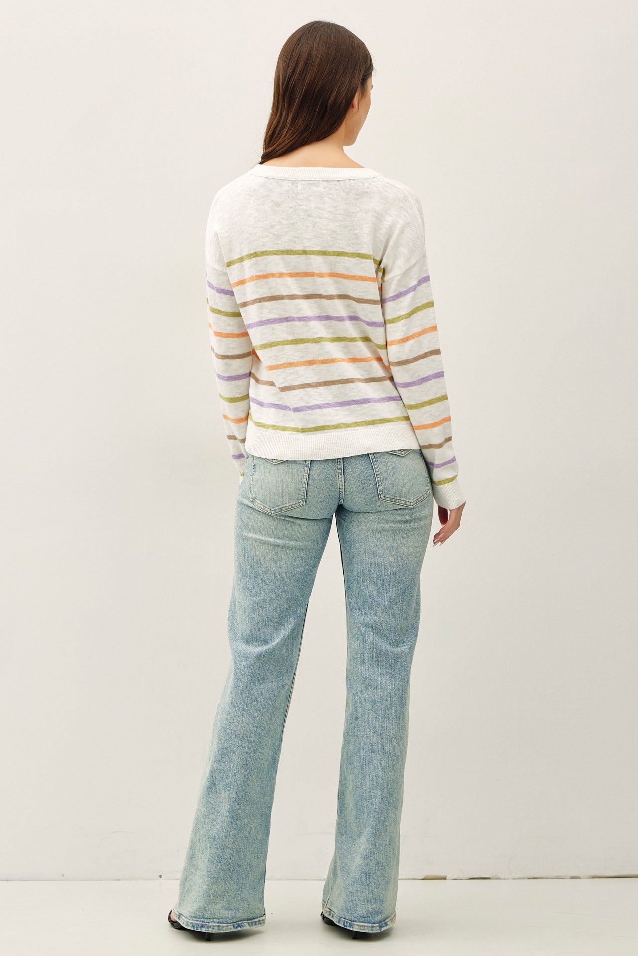 Multi Color Slub Sweater Top-Tangerine