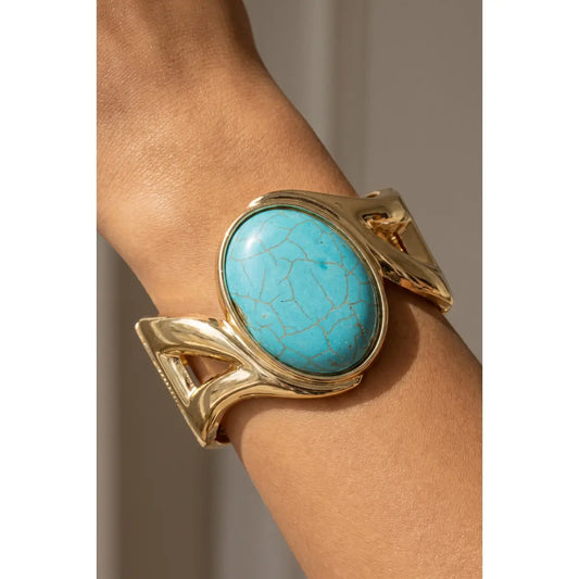 Oval Cabochon Loop Cuff Bracelet-Blue