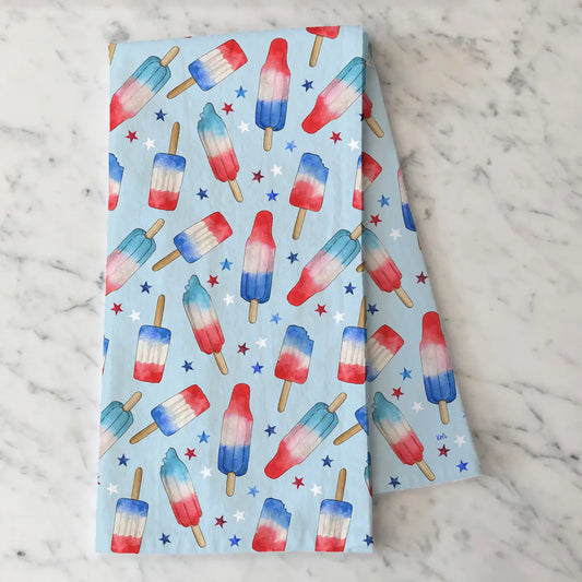 Red Blue Popsicle Tea Towel - Fourth of July Summer Towel