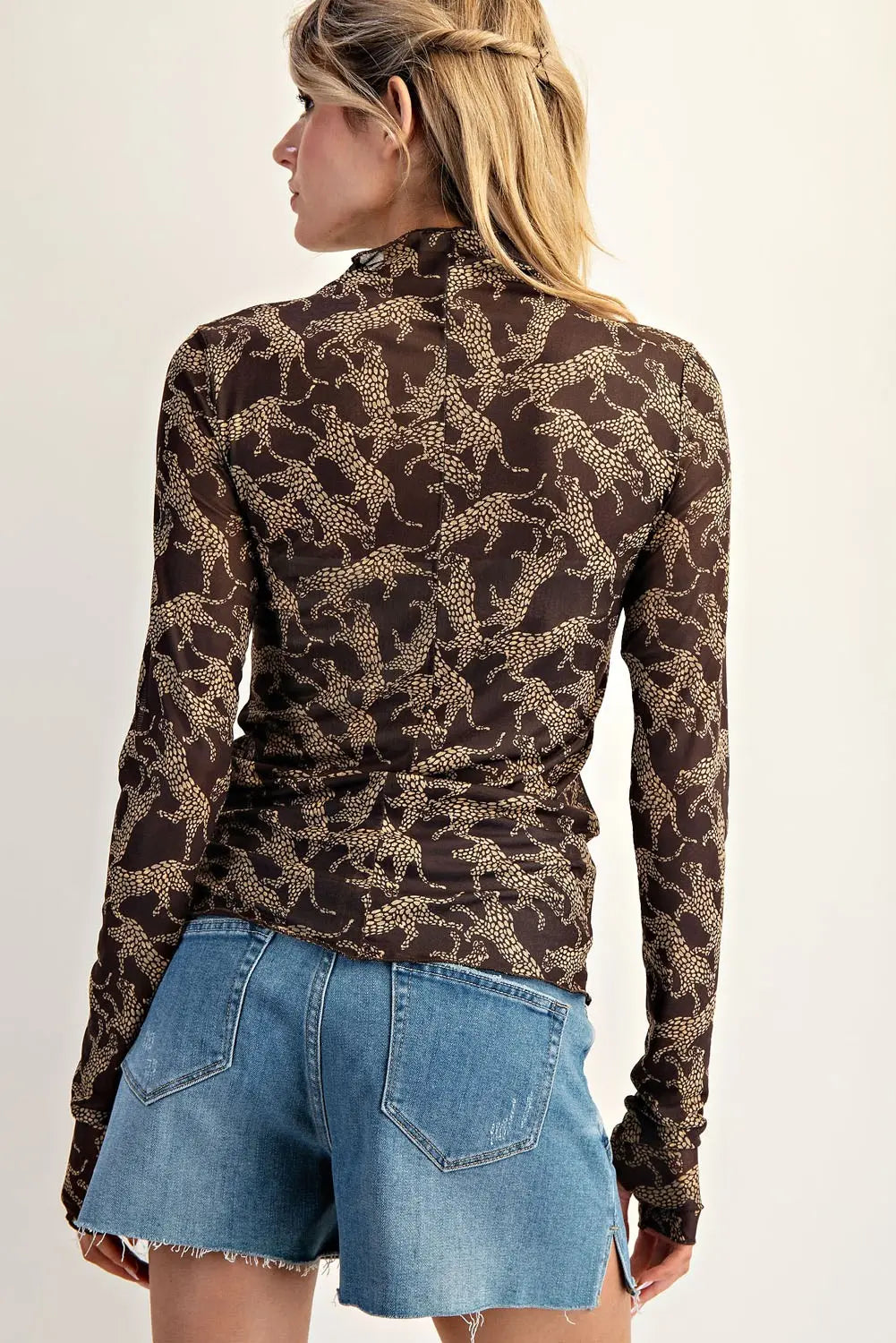 Mesh Cheetah Long Sleeve Top