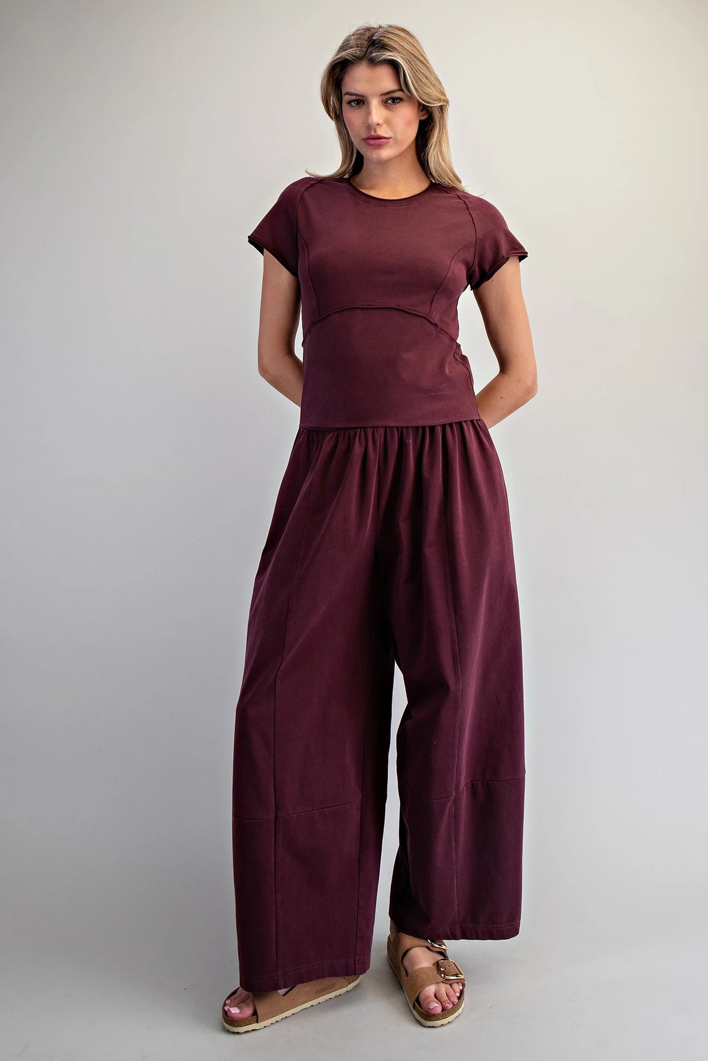 Wren Mineral Washed Solid Cropped T-Shirt-Red Bean