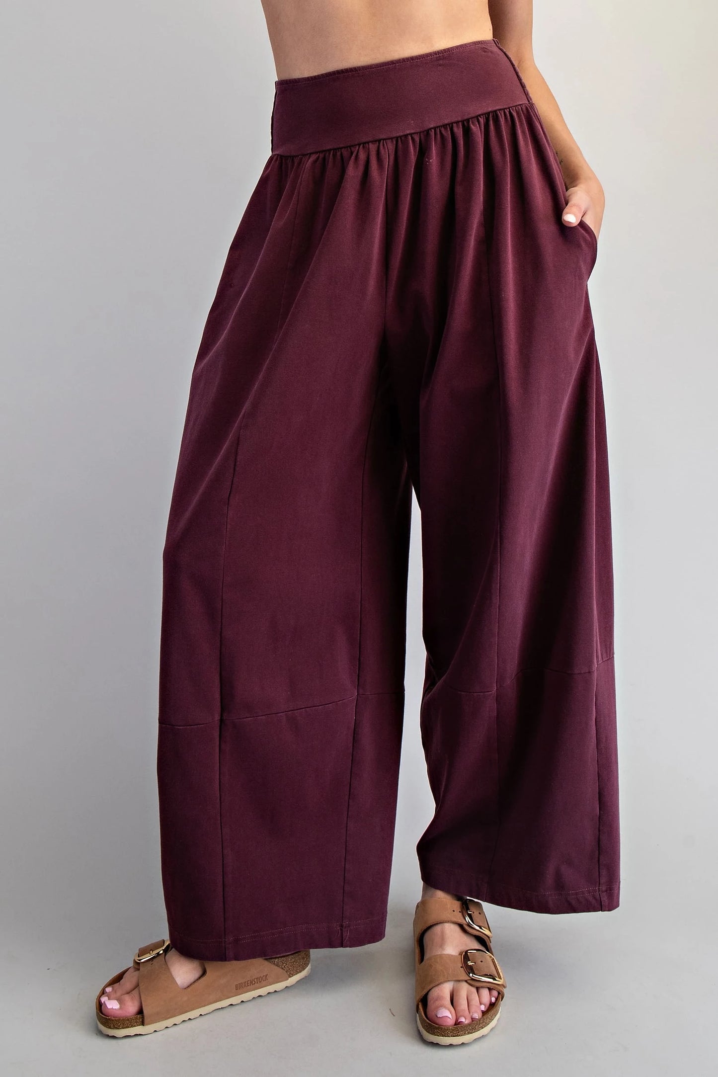 Wren Mineral Washed Wide Leg Pants-Red Bean