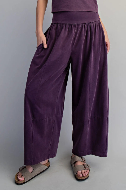 Wren Mineral Washed Wide Leg Pants-Plum