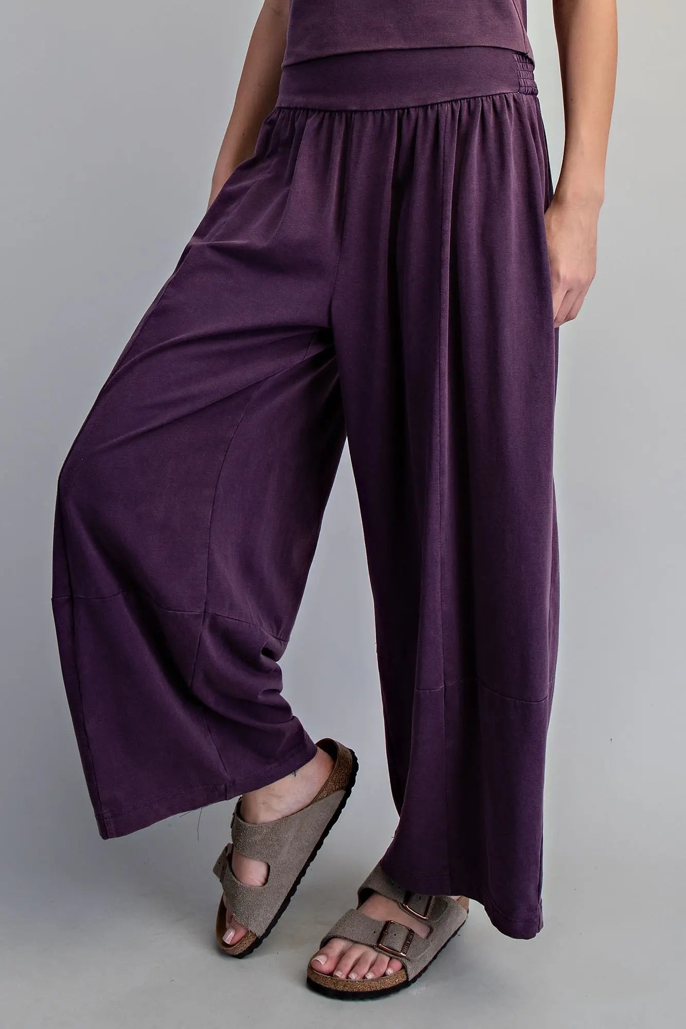Wren Mineral Washed Wide Leg Pants-Plum