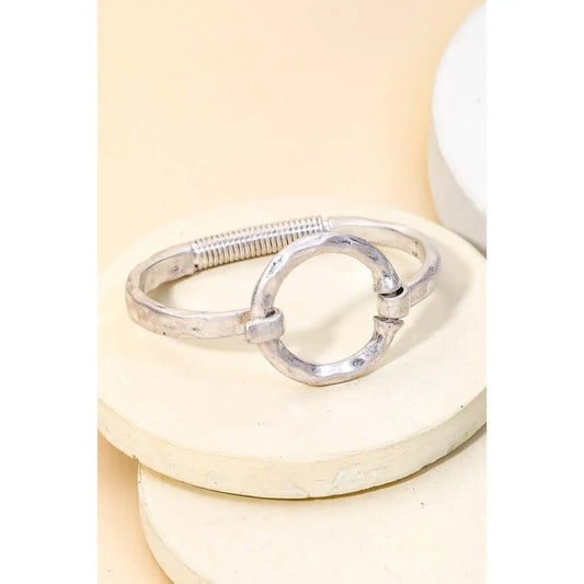 Hammered Circle Bangle Bracelet-Silver