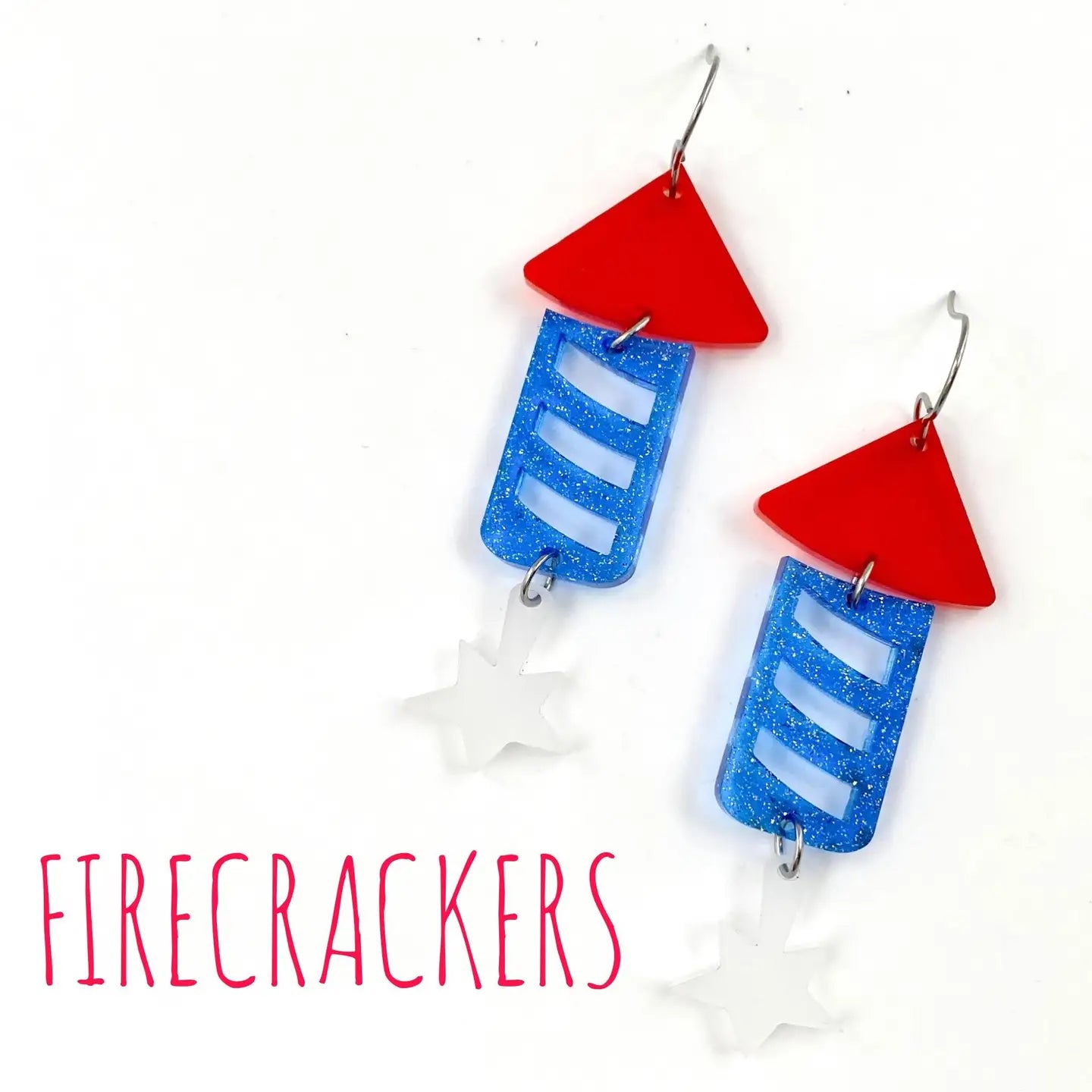 2.5" Cut Out Acrylic Firecracker - Patriotic Earring