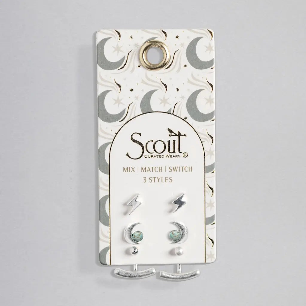 Stud Trio Ear Jacket Set - Moon/Turquoise/Silver