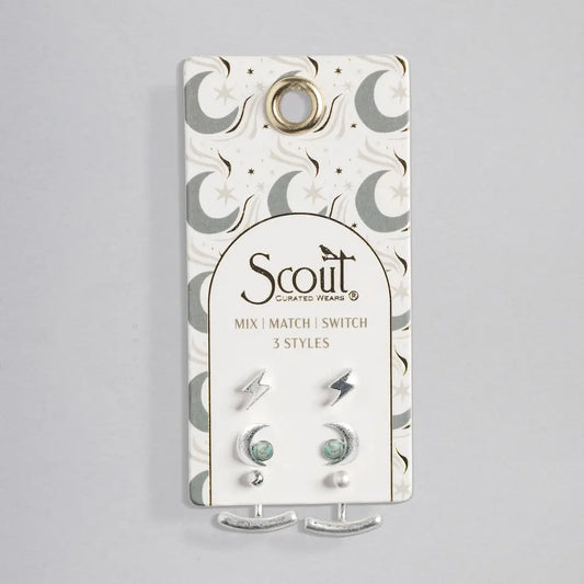 Stud Trio Ear Jacket Set - Moon/Turquoise/Silver
