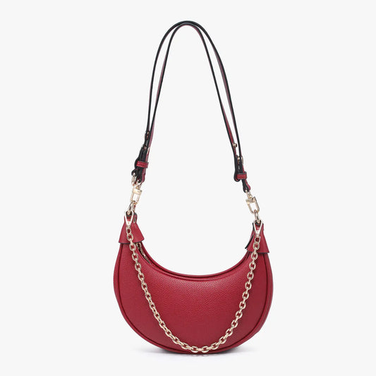 Zora Moon Shoulder Bag w/ Chain-Dk Red