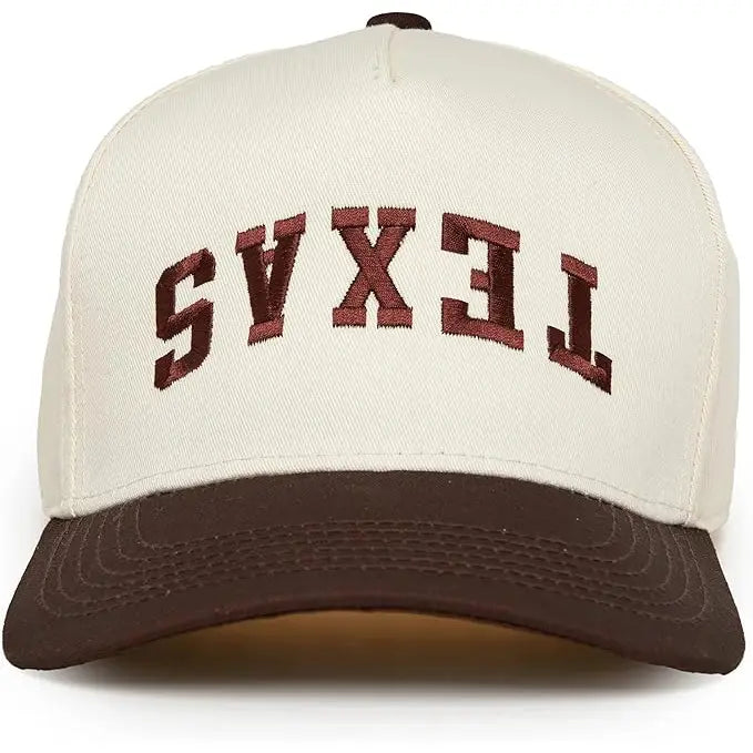 Two Tone Embroidered Cap - Texas-Brown/Beige