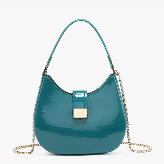 Malta Shaped Crossbody/Saddle Bag w/ Chain-Teal